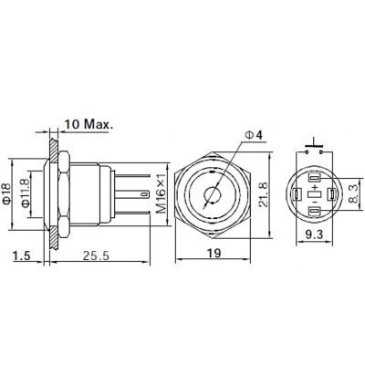 Индикатор металл Ø16 12В подсв/синяя LED (GQ16F-D)REXANT
