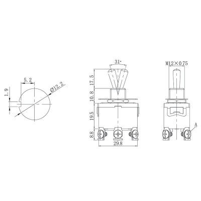 Тумблер 250V 15А (6c) ON-OFF-ON двухполюсный(KN-203)REXANT (в упак. 1шт.)