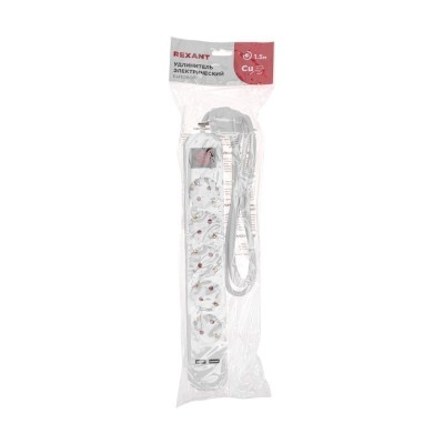 Удлинитель STANDARD 5 гнезд, 1,5м, 3х1,0мм², с/з, с выключателем, 2 USB, белый REXANT