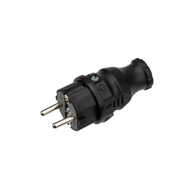 Вилка влагозащищенная прямая, с/з, 16А, IP44, каучук, черная REXANT
