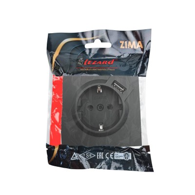 ZIMA Розетка с/з + USB разъем черный бархат
