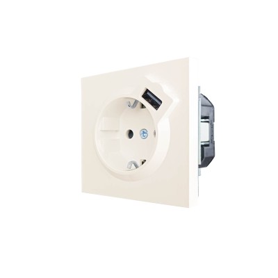 ZIMA Розетка с/з + USB разъем слоновая кость