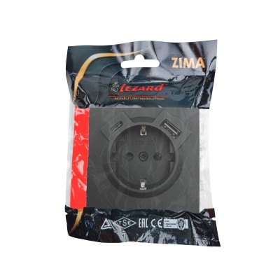 ZIMA Розетка с/з TC + USB разъем черный бархат