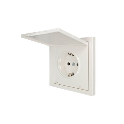 ZIMA Розетка с/з с крышкой ПБТ слоновая кость безвинтовой зажим/клемма IP-44