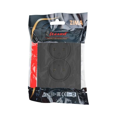 ZIMA Розетка 2-ая с/з ПБТ черный бархат безвинтовой зажим/клемма