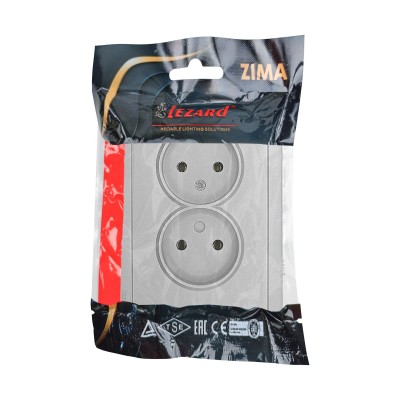 ZIMA Розетка 2-ая с/з ПБТ серый матовый безвинтовой зажим/клемма