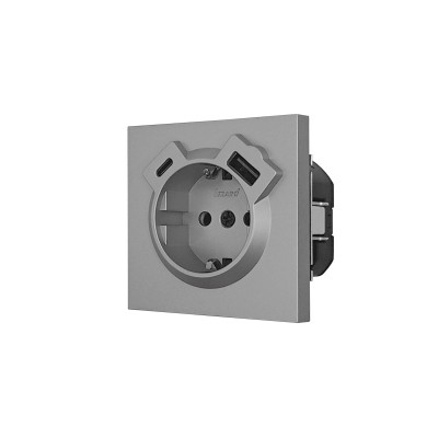 ZIMA Розетка с/з TC + USB разъем серый матовый