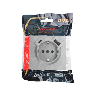 ZIMA Розетка с/з TC + USB разъем серый матовый