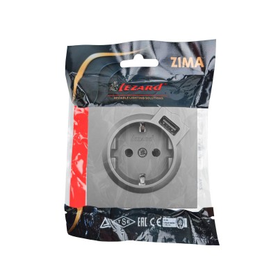 ZIMA Розетка с/з + USB разъем серый матовый