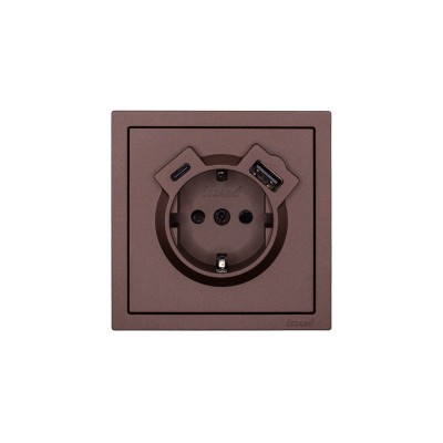 ZIMA Розетка с/з TC + USB разъем шоколад
