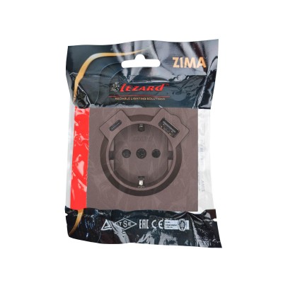 ZIMA Розетка с/з TC + USB разъем шоколад