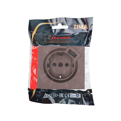 ZIMA Розетка с/з + USB разъем шоколад