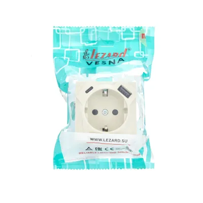 VESNA Розетка  сз TC+USB разъём   кремовый