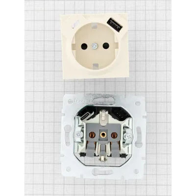 VESNA Розетка  сз TC+USB разъём   кремовый
