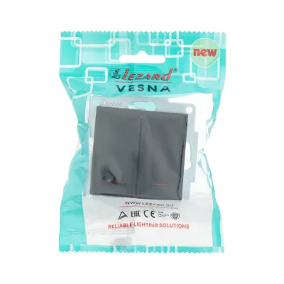 VESNA Выключатель двойной с подсветкой черный