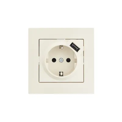 VESNA Розетка с заземлением + USB разъём   кремовый