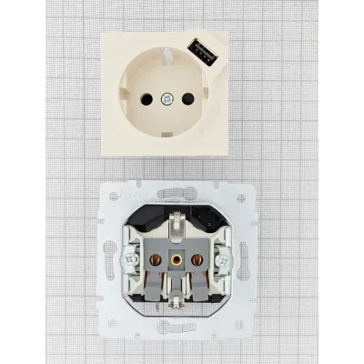 VESNA Розетка с заземлением + USB разъём   кремовый