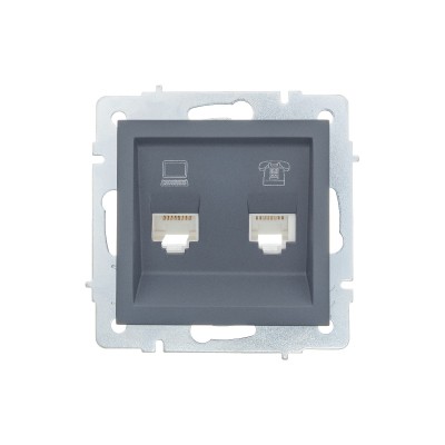 VESNA Розетка компьютерная + телефонная розетка Numeris (RJ45 Cat5e + Rj11)  графит