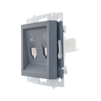 VESNA Розетка компьютерная + телефонная розетка Numeris (RJ45 Cat5e + Rj11)  графит