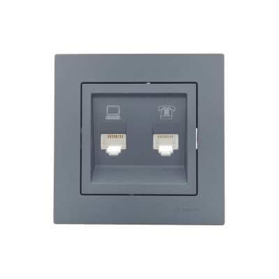 VESNA Розетка компьютерная + телефонная розетка Numeris (RJ45 Cat5e + Rj11)  графит
