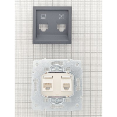 VESNA Розетка компьютерная + телефонная розетка Numeris (RJ45 Cat5e + Rj11)  графит