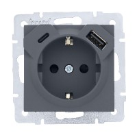 VESNA Розетка с заземлением + USB-разъем + Type C для смартфонов  графит