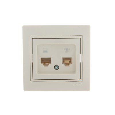 MIRA Розетка компьютер + телефон (RJ45 Cat 5e+RJ11)   кремовый
