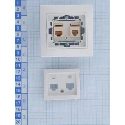 MIRA Розетка компьютер + телефон (RJ45 Cat 5e+RJ11)     белый