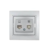MIRA Розетка компьютер + телефон (RJ45 Cat 5e+RJ11) серебро