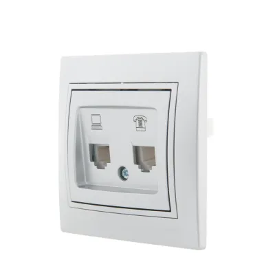 MIRA Розетка компьютер + телефон (RJ45 Cat 5e+RJ11) серебро