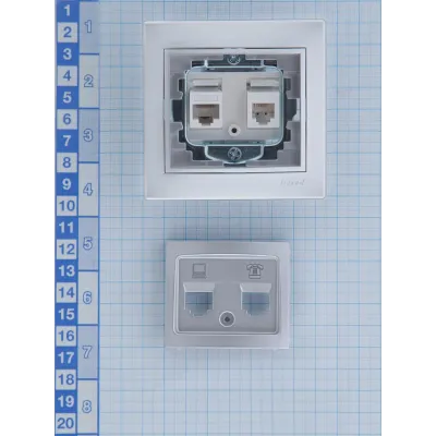MIRA Розетка компьютер + телефон (RJ45 Cat 5e+RJ11) серебро