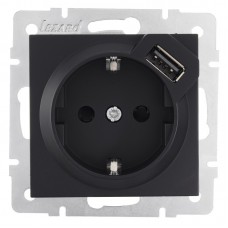 Розетка комбинированная Lezard Vesna 742-4288-181 1 место с заземлением с USB чёрный бархат