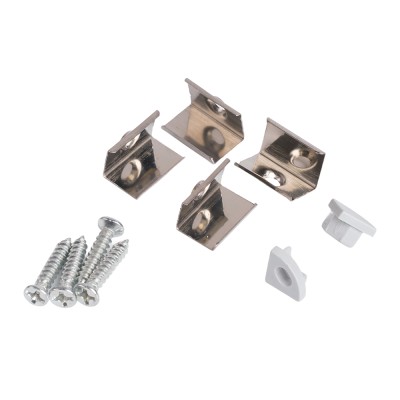 Профиль накладной для светодиодной ленты FERON LF-0808 «угловой круглый», цвет серебро, в комплекте 2 заглушки + экран + 4 крепежа, 2000*7.9*7.9мм