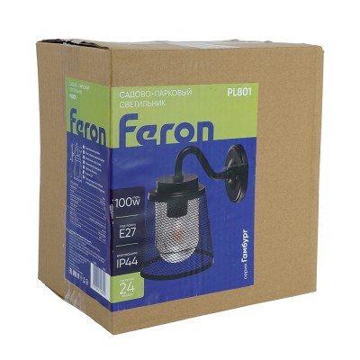 Светильник садово-парковый Feron PL801 на стену вниз 100W 230V E27, черный 53395