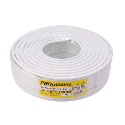 Кабель коаксиальный RG-6U, 75Ом, CCS/Al/Al, 32%, 100м, INDOOR, белый PROconnect Light Кабель коаксиальный RG-6U, 75Ом, CCS/Al/Al, 32%, 100м, INDOOR, белый PROconnect Light