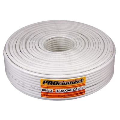Кабель коаксиальный RG-6U, 75Ом, Cu/Al/Cu, 48%, 100м, INDOOR, белый PROconnect Кабель коаксиальный RG-6U, 75Ом, Cu/Al/Cu, 48%, 100м, INDOOR, белый PROconnect