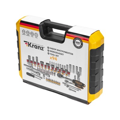 Набор инструментов, 1/2, 1/4, CrV, пластиковый кейс, 94 предмета KRANZ Набор инструментов, 1/2, 1/4, CrV, пластиковый кейс, 94 предмета KRANZ