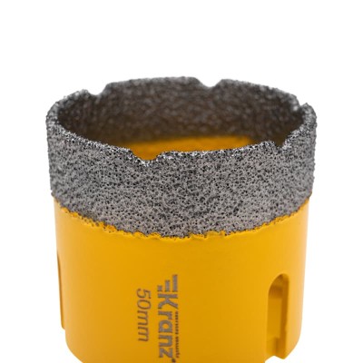 Коронка алмазная профессиональная по керамограниту и железобетону М14, вакуумное спекание, 50мм, для УШМ KRANZ Коронка алмазная профессиональная по керамограниту и железобетону М14, вакуумное спекание, 50мм, для УШМ KRANZ