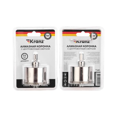Коронка алмазная 55мм по керамограниту с центровочным сверлом KRANZ Коронка алмазная 55мм по керамограниту с центровочным сверлом KRANZ