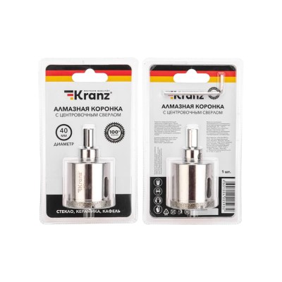 Коронка алмазная 40мм по керамограниту с центровочным сверлом KRANZ Коронка алмазная 40мм по керамограниту с центровочным сверлом KRANZ