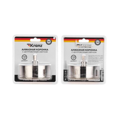 Коронка алмазная 100мм по керамограниту с центровочным сверлом KRANZ Коронка алмазная 100мм по керамограниту с центровочным сверлом KRANZ