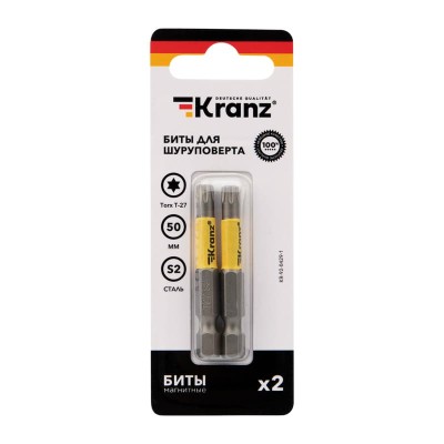 Бита для шуруповерта Torx T27х50 мм (2 шт./уп.) Kranz Бита для шуруповерта Torx T27х50 мм (2 шт./уп.) Kranz