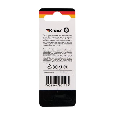 Бита для шуруповерта Torx T27х50 мм (2 шт./уп.) Kranz Бита для шуруповерта Torx T27х50 мм (2 шт./уп.) Kranz