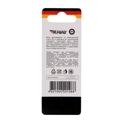 Бита для шуруповерта Torx T10х50 мм (2 шт./уп.) Kranz Бита для шуруповерта Torx T10х50 мм (2 шт./уп.) Kranz