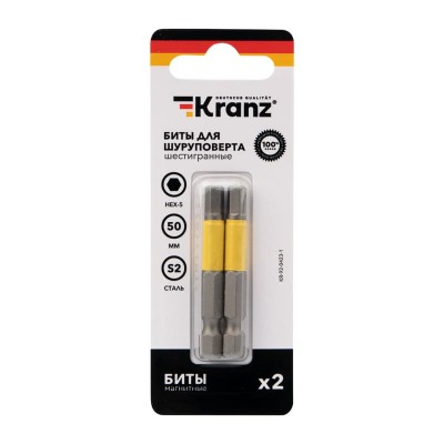 Бита шестигранная для шуруповерта HEX5х50 мм (2 шт./уп.) Kranz Бита шестигранная для шуруповерта HEX5х50 мм (2 шт./уп.) Kranz