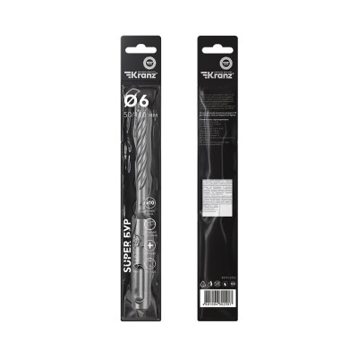 Бур по бетону SUPER 6x110мм, профессиональный, цельная крестовая пластина, SDS PLUS KRANZ