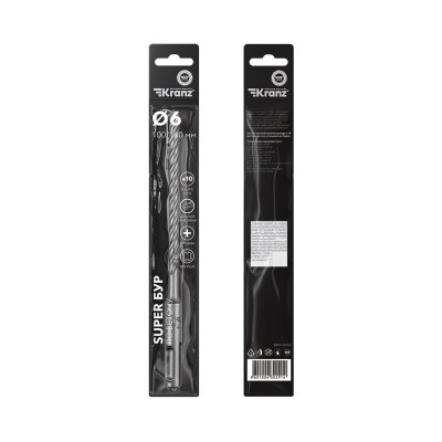 Бур по бетону SUPER 6x160мм, профессиональный, цельная крестовая пластина, SDS PLUS KRANZ