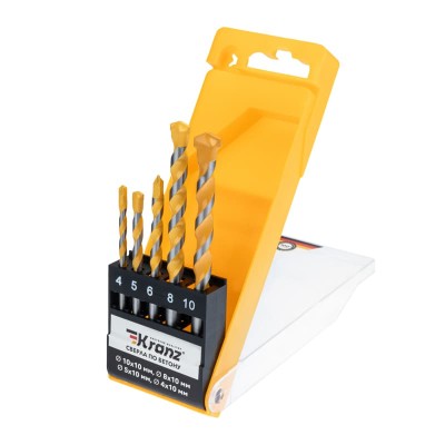 Набор сверл по бетону 4-5-6-8-10мм, пластиковый кейс KRANZ