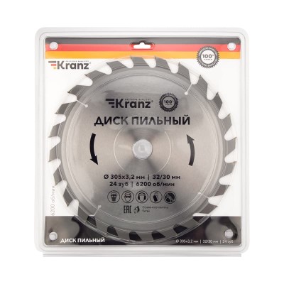 Диск пильный 305 мм х 24 зуб х 32/30 мм KRANZ Диск пильный 305 мм х 24 зуб х 32/30 мм KRANZ