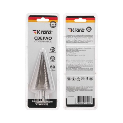 Сверло по металлу ступенчатое 4,0-32,0мм, 102мм, 62 HRC KRANZ Сверло по металлу ступенчатое 4,0-32,0мм, 102мм, 62 HRC KRANZ